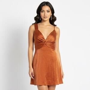 Ontwelfth Twist Front Mini Dress Womens S Burnt Orange Shimmer Party Cocktail